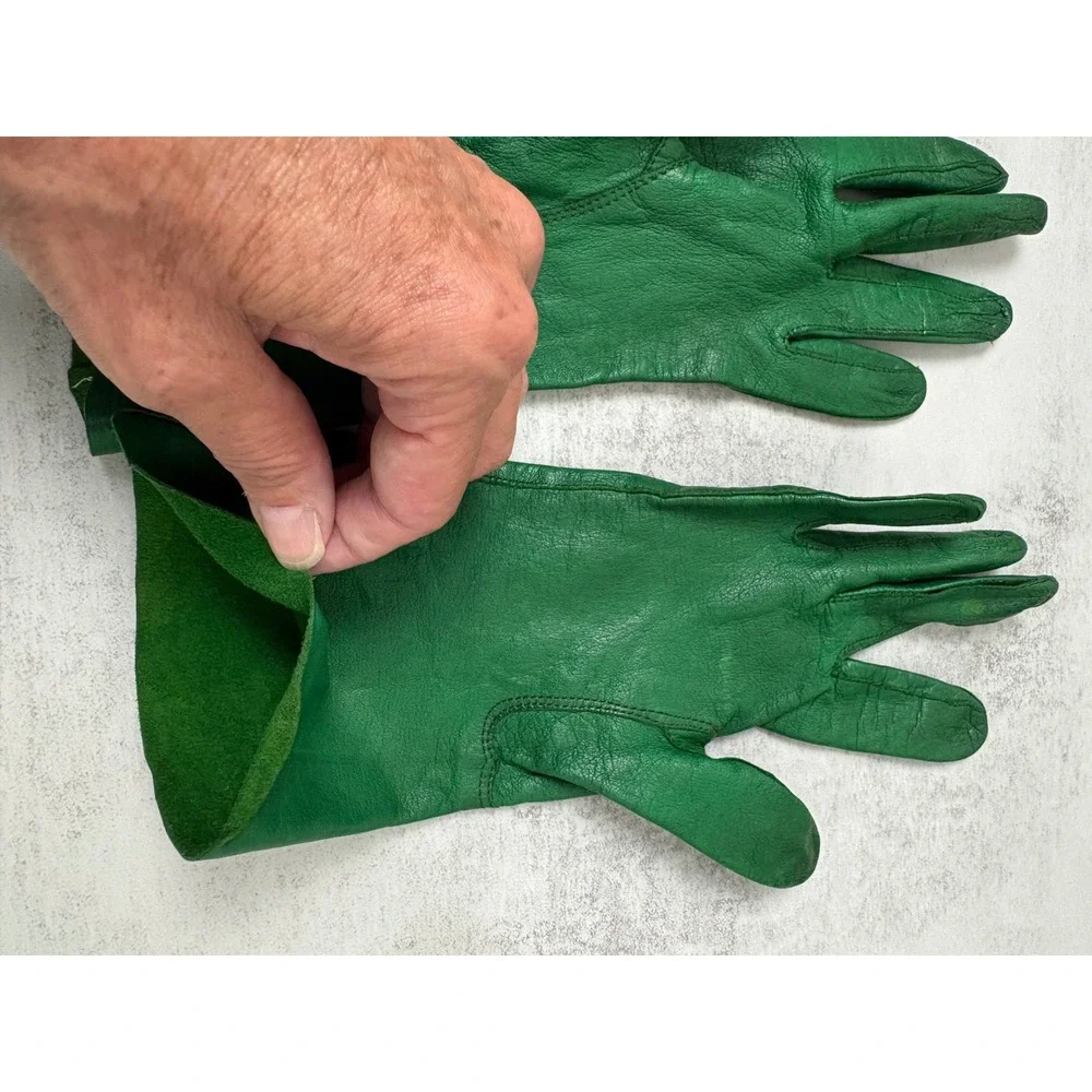Vintage Emerald Green Leather Gloves Women's Long Wrist Driving Opera Mod Retro